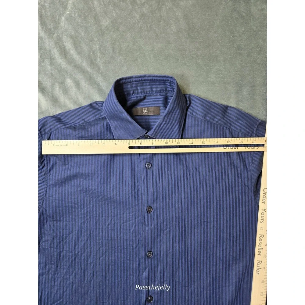 Z Zegna Dress Shirt Mens Large 41 16‎ Button Stripe Long Sleeve Vertical Italy